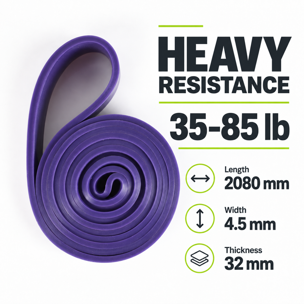 BandX PURPLE resistance band, 35–85 lb, 2080 mm length, 4.5 mm width and 32 mm thickness