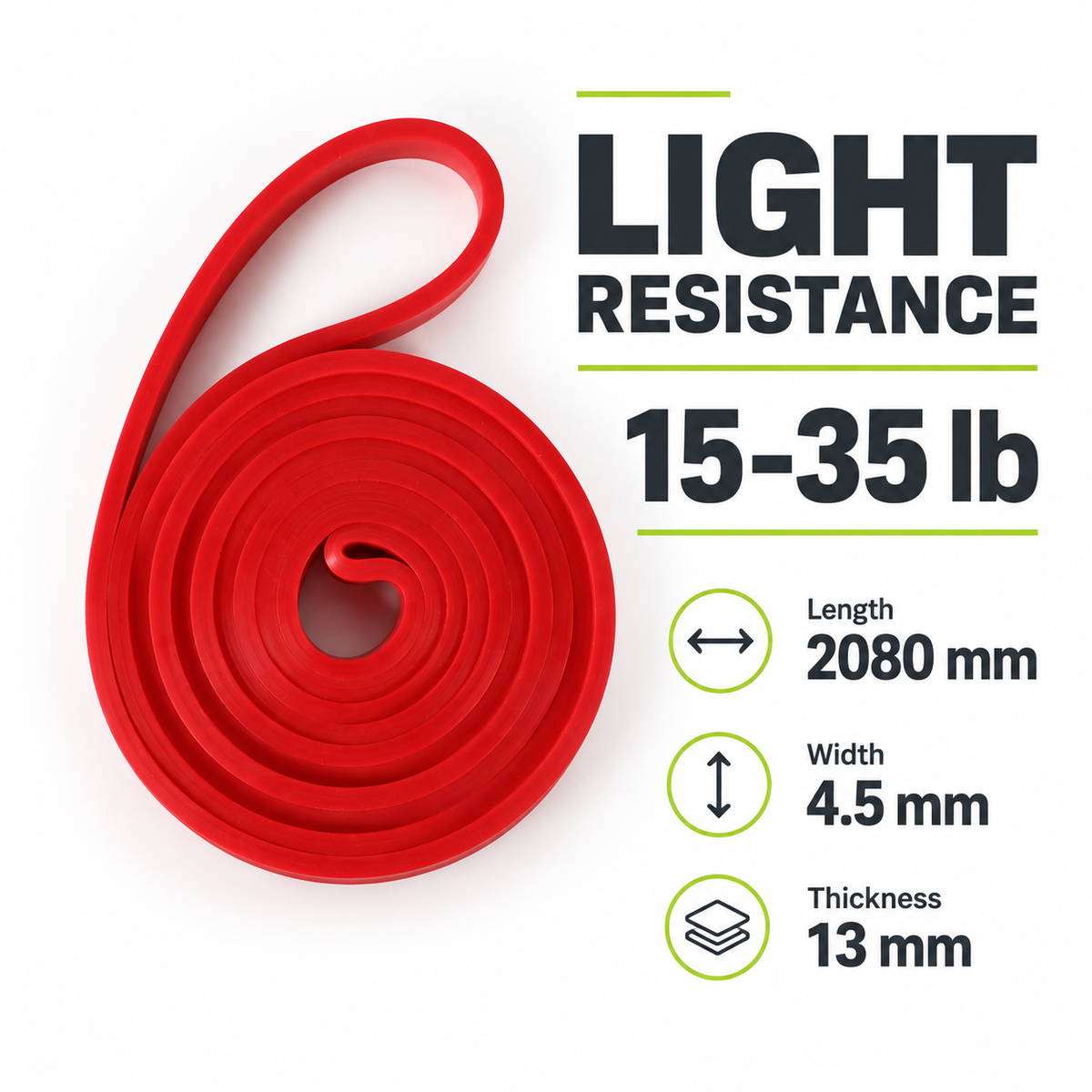 BandX RED resistance band, 15–35 lb, 2080 mm length, 4.5 mm width and 13 mm thickness